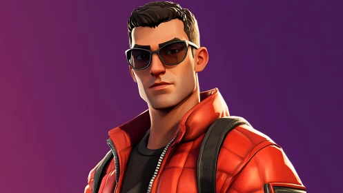Confident gamer hero stands ready in bold red jacket pose