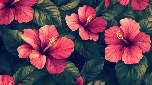 Hibiscus Rhapsody: Where Coral Blooms Dance Against Verdant Shadows