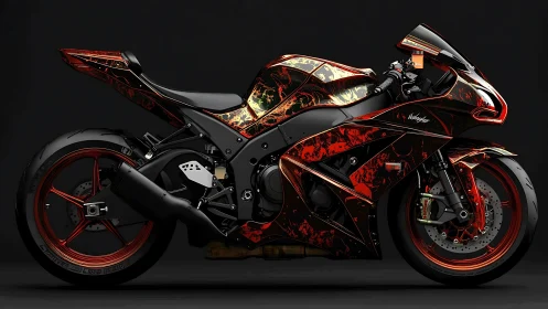 Bold custom sportbike glowing with fiery red accents.