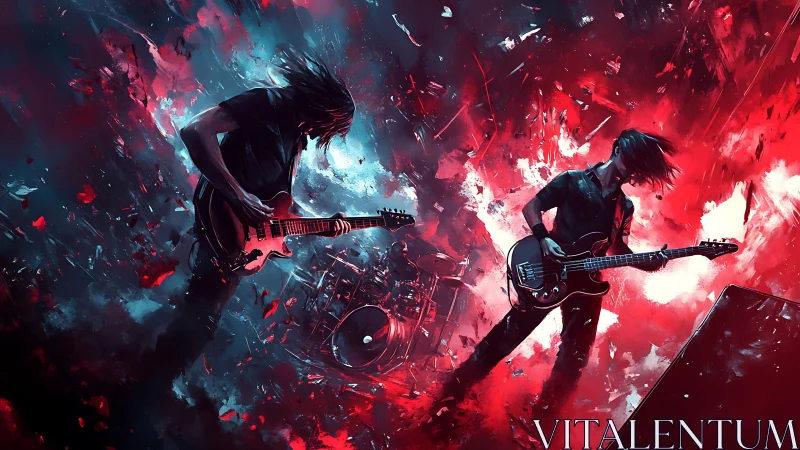 Rock band unleashes explosive energy in vivid abstract lights