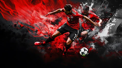 Dynamic soccer forward rendered in high contrast splash effects