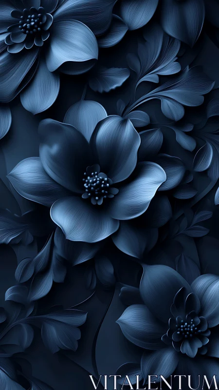 Blue Flowers in Deep Shadow - Digital 3D Botanical Art