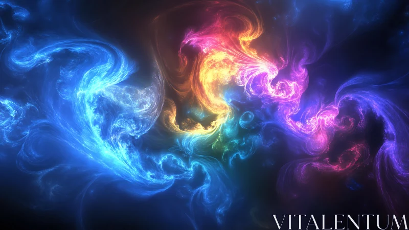 Multicolor nebular energy flows with swirling plasma filaments