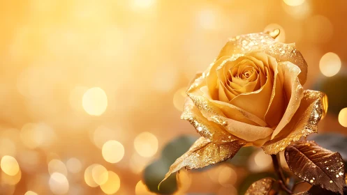 Golden Rose Adorned in Shimmer and Bokeh Light.