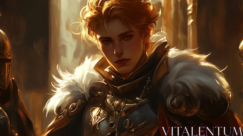 Golden knight portrait in ornate fur-trimmed armor.
