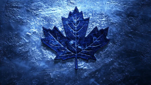 Icy blue maple leaf emblem on textured luminous ground.
