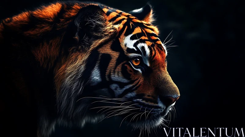 Tiger profile in high contrast digital lighting study.
