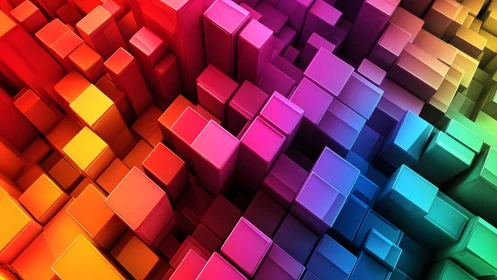 Vibrant 3D Cubes Abstract Art in Gradient Rainbow Colors.