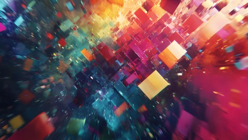 Vibrant abstract cubes in motion, digital art with dynamic lighting.