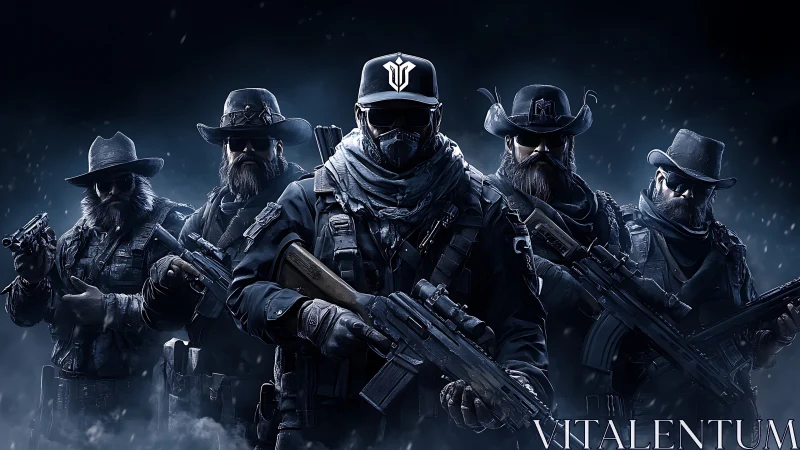 Tactical outlaw squad advances through icy digital battlefield.