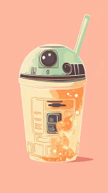 Robot drink cup illustration with pastel sci fi design.