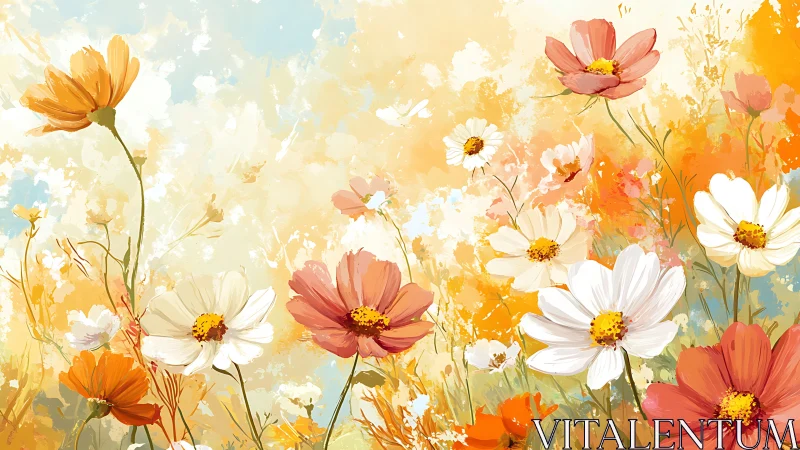 Wildflower Meadow in Warm Sunset Light.