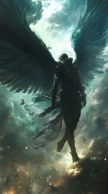 Winged humanoid figure standing in dense illuminated clouds.