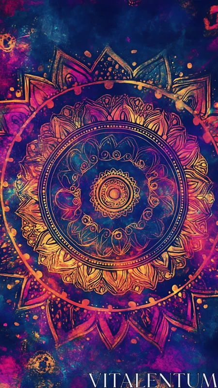 Radiant cosmic mandala unfolds in vivid neon gradients.
