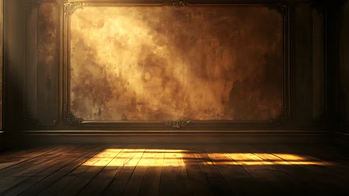 Empty antique room shows textured wall and warm sunlight