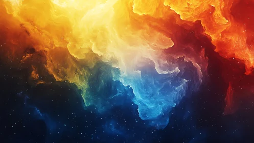 Multicolored nebula clouds over deep star field backdrop.