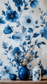 Calm blue florals with cozy vases for a soothing home nook.