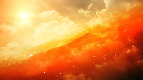 Glowing sunset clouds drifting through a dreamy golden sky.