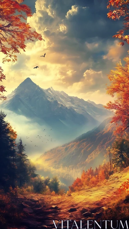 Golden autumn mountains welcome a calm, sunlit journey