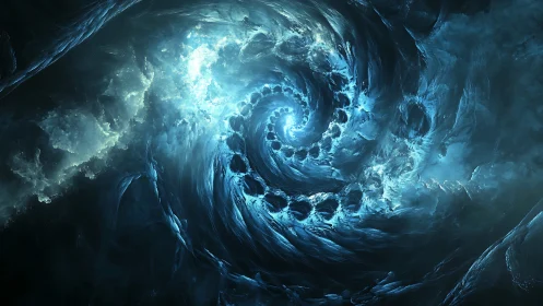 Dreamlit cosmic whirlpool swirling through blue shadows.
