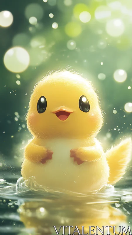 Backlit fluffy duckling rendered with soft bokeh and rim lighting