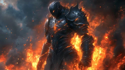 Hellfire warlord strolls through molten dusk in burning steel