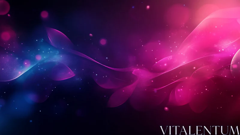 Abstract magenta and blue light waves on dark field.