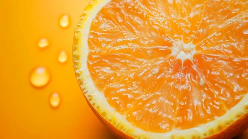 Citrus sunburst close‑up with juicy droplets in golden orbit.