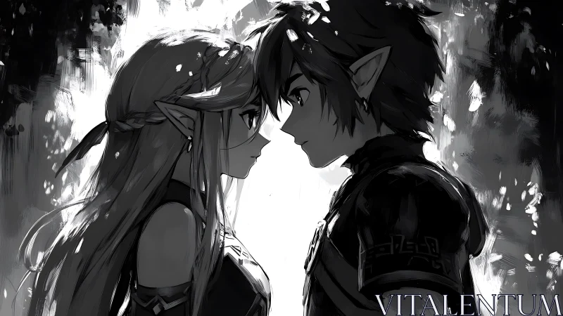 Quiet fantasy moment unites two elf warriors face to face