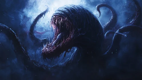 Abyssal void leviathan rises with razored tendrils poised
