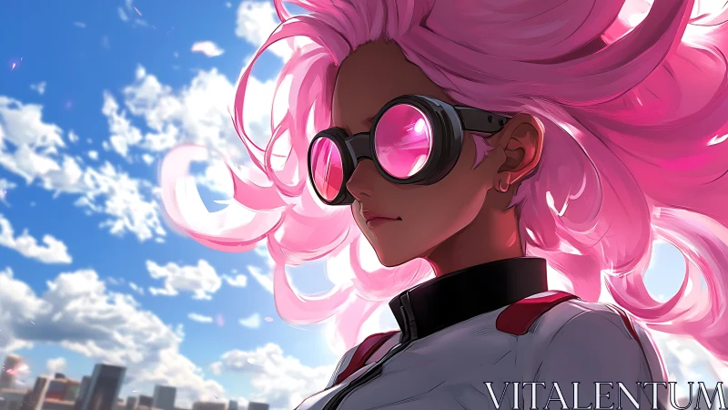 Skybound rebel studies the horizon through rose neon lenses