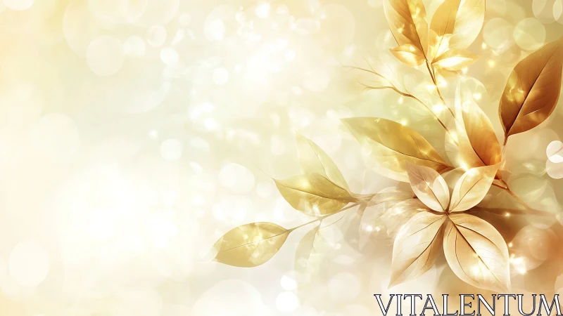 Golden botanical leaves dissolve into luminous bokeh haze