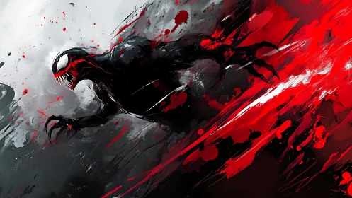 Symbiotic creature lunges through high-contrast crimson motion field