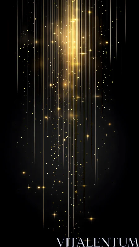 Vertical golden light streaks descend across black background