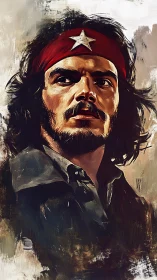 Revolutionary portrait with red star headband in oils.