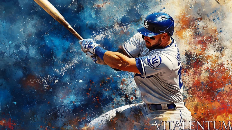 Dynamic baseball batter swing in abstract splatter backdrop