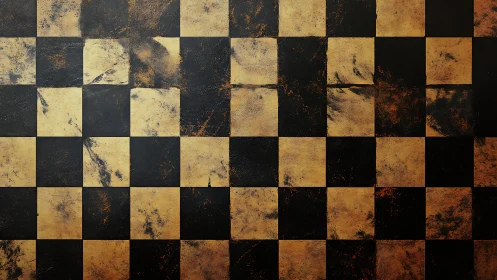 Weathered checkerboard wall with rustic golden squares.