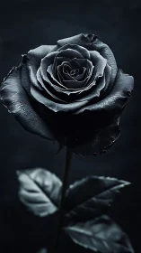 Single dark rose in close-up against deep shadowed background.