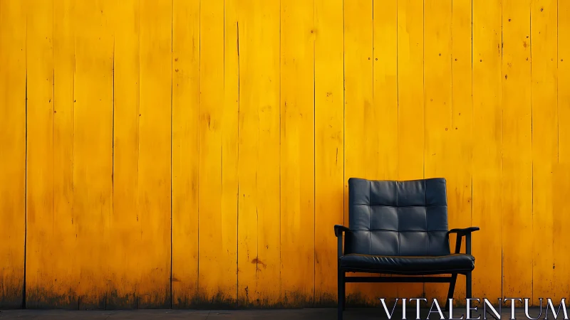 Sunny yellow wall with a quiet black chair waiting proudly.