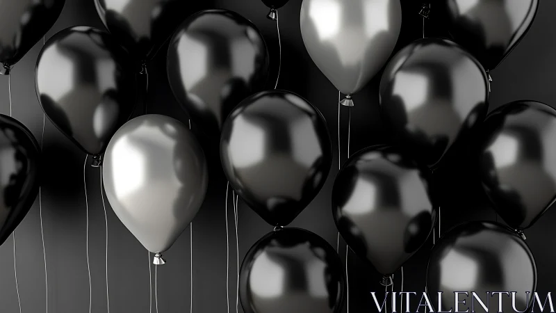 Elegant Black Balloons Floating Against Gray Backdrop.