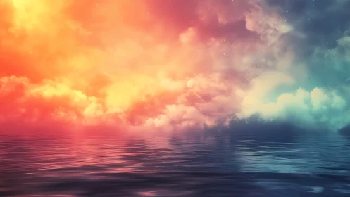 Nebula-tinted ocean horizon under molten pastel skies.