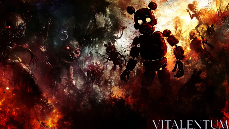 Clockwork nightmare marches through smoldering playgrounds