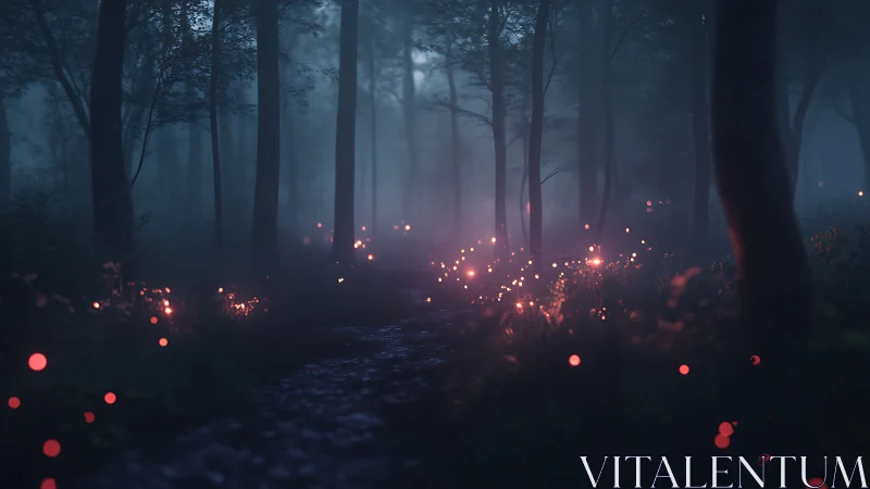 Bioluminescent Forest Path at Twilight