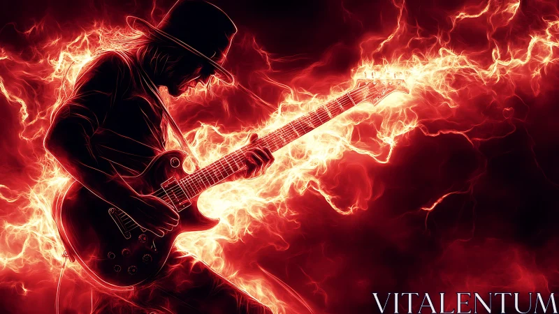 Electric guitarist ignites stage in blazing red neon fire