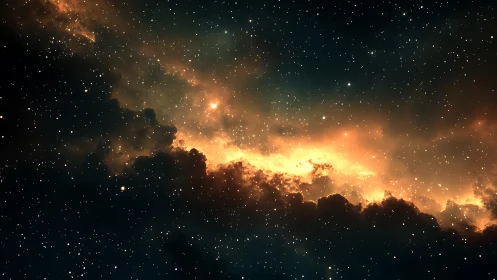 Stellar nebula band with dense foreground dust cloud silhouettes