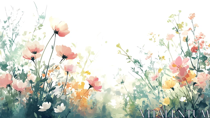 Watercolor meadow flowers with layered botanical composition.