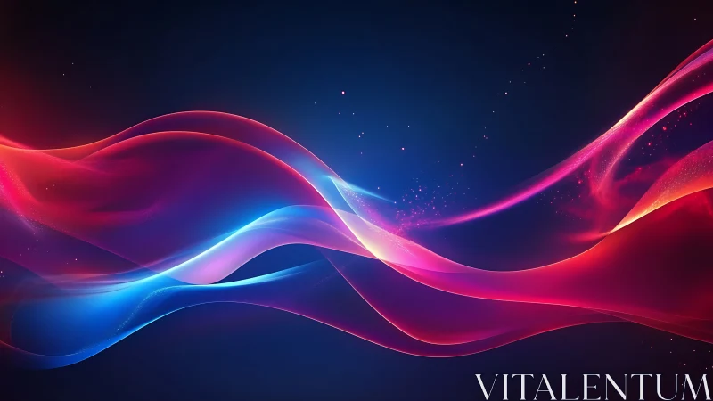 Luminous red and blue energy waves over deep cosmos field.