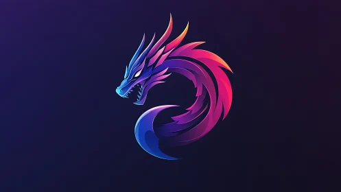 Neon spiral dragon curled in glowing cosmic colors.