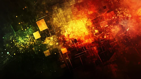Abstract digital artwork with glowing geometric shapes and vivid colors.