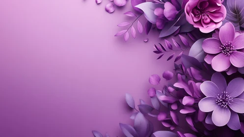 3D Rendered Floral Composition with Layered Petal Structures and Purple Monochromatic Color Gradatio